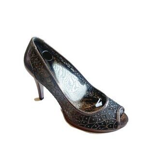 Adrianna Papell FOXY Shoes Womens 9 Embellished Shimmer Peep Toe Heels Gunmetal